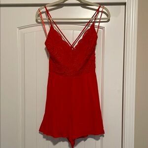 Red Lace Trim Sleep Romper